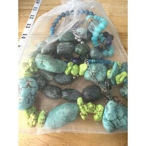 1lb Lot Of Tested Stone Jewelry Blues & Greens Mixed Wearable Chunky Necklaces
